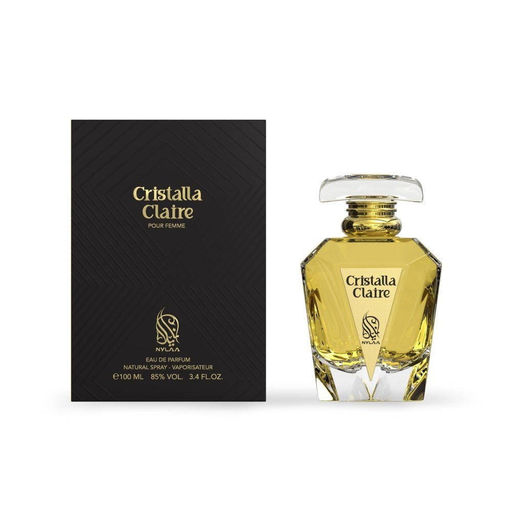 A light golden perfume bottle with box from Nylaa by Savia Exclusive