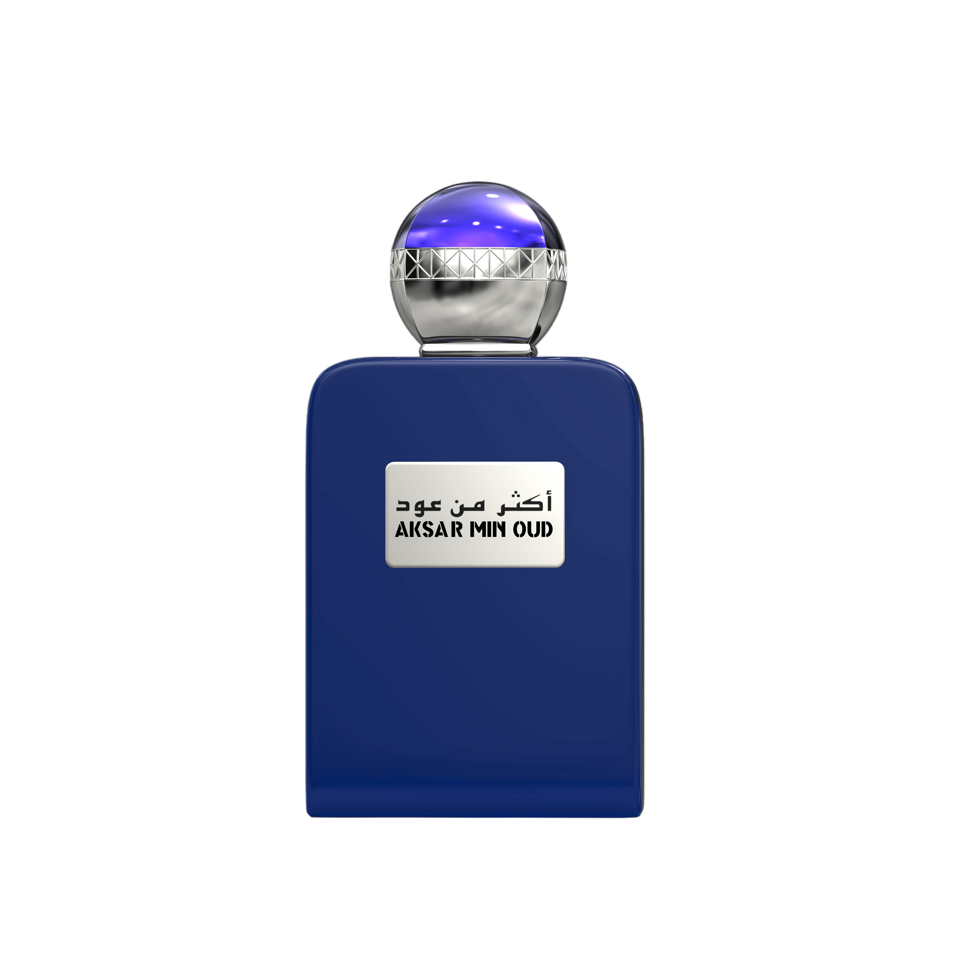 A blue perfume bottle by Savia Exclusive with white background