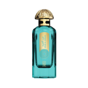 A blue perfume bottle with a golden cap by Savia Exclusive