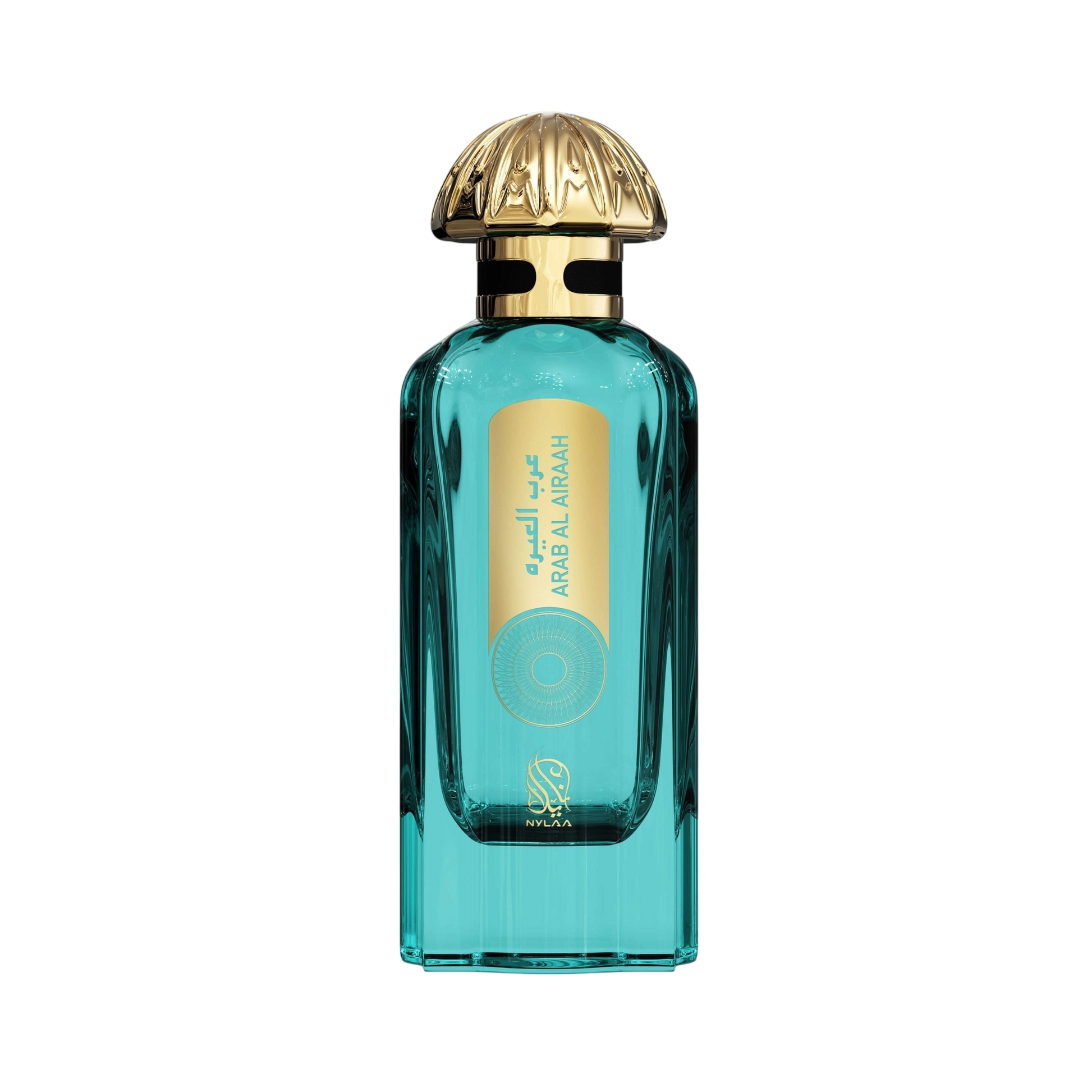 A blue perfume bottle with a golden cap by Savia Exclusive