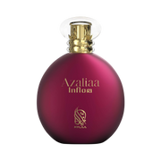 A round burgandy perfume bottle by Savia Exclusive with white background