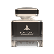 A black & silver perfume bottle by Savia Exclusive with white background