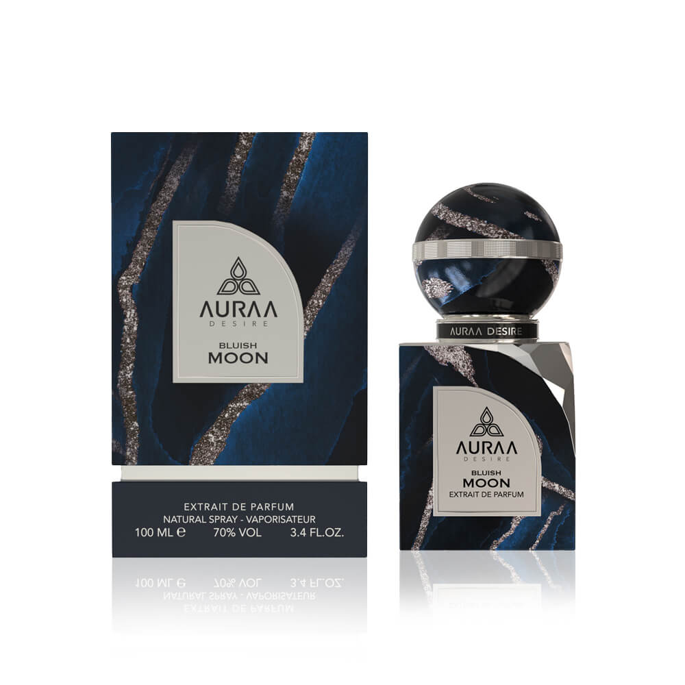 A bluish moon perfume bottle with box from Auraa Desire by Savia Exclusive