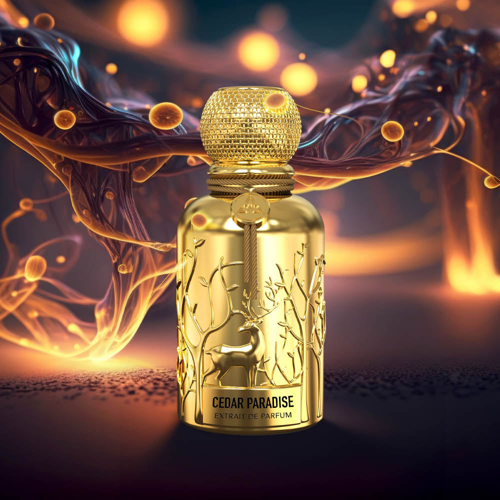 An oud inspired golden luxury perfume bottle by Savia Exclusive
