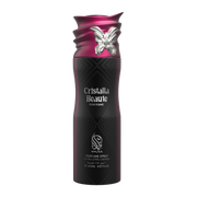 A black & pink body spray bottle with a white background by Savia Exclusive