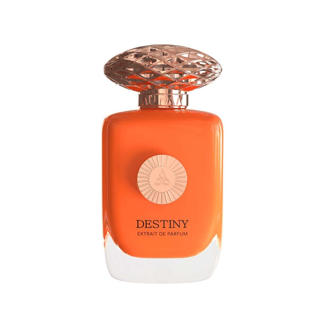 A bright orange perfume bottle by Savia Exclusive with white background