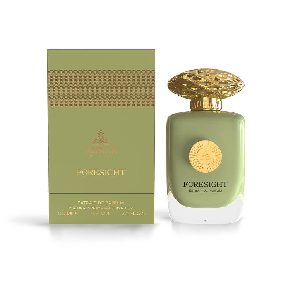 A light green perfume bottle with box from Auraa Desire by Savia Exclusive