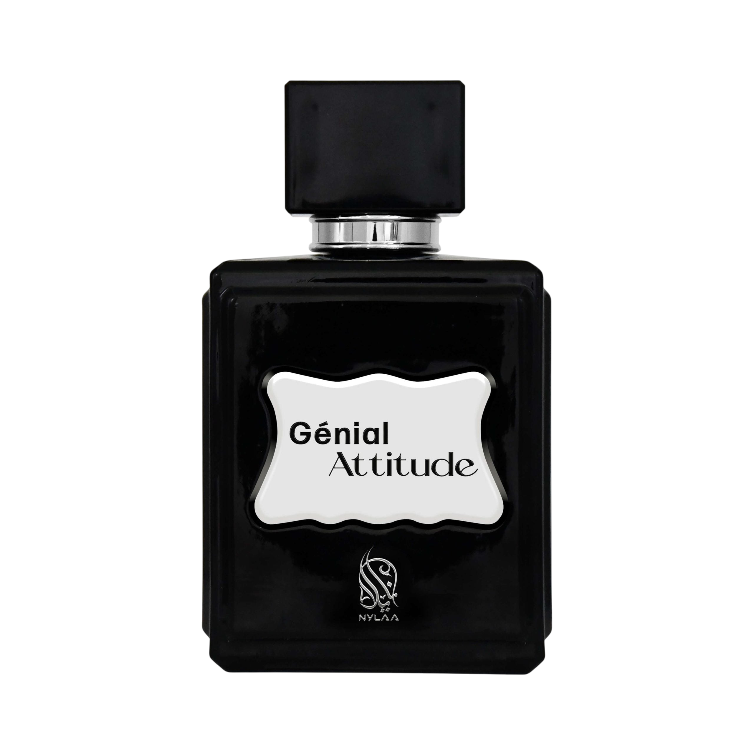 A black perfume bottle by Savia Exclusive with white background