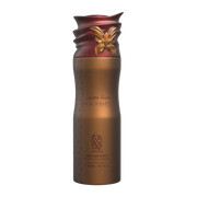 A brown body spray bottle with a white background by Savia Exclusive
