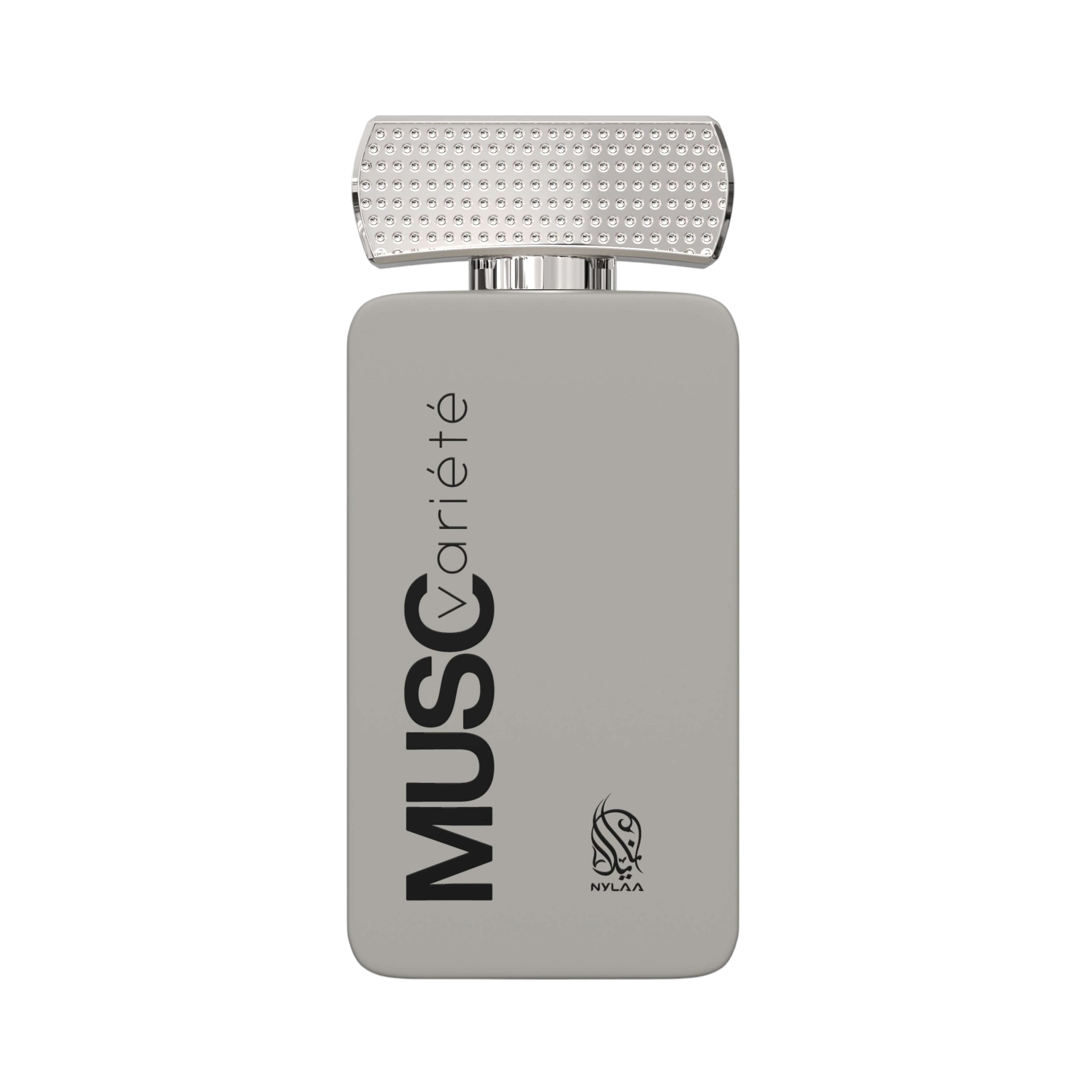 A light gray perfume bottle by Savia Exclusive with white background