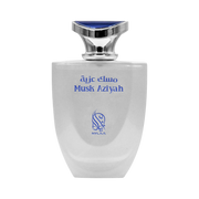 A white & blue perfume bottle by Savia Exclusive with white background
