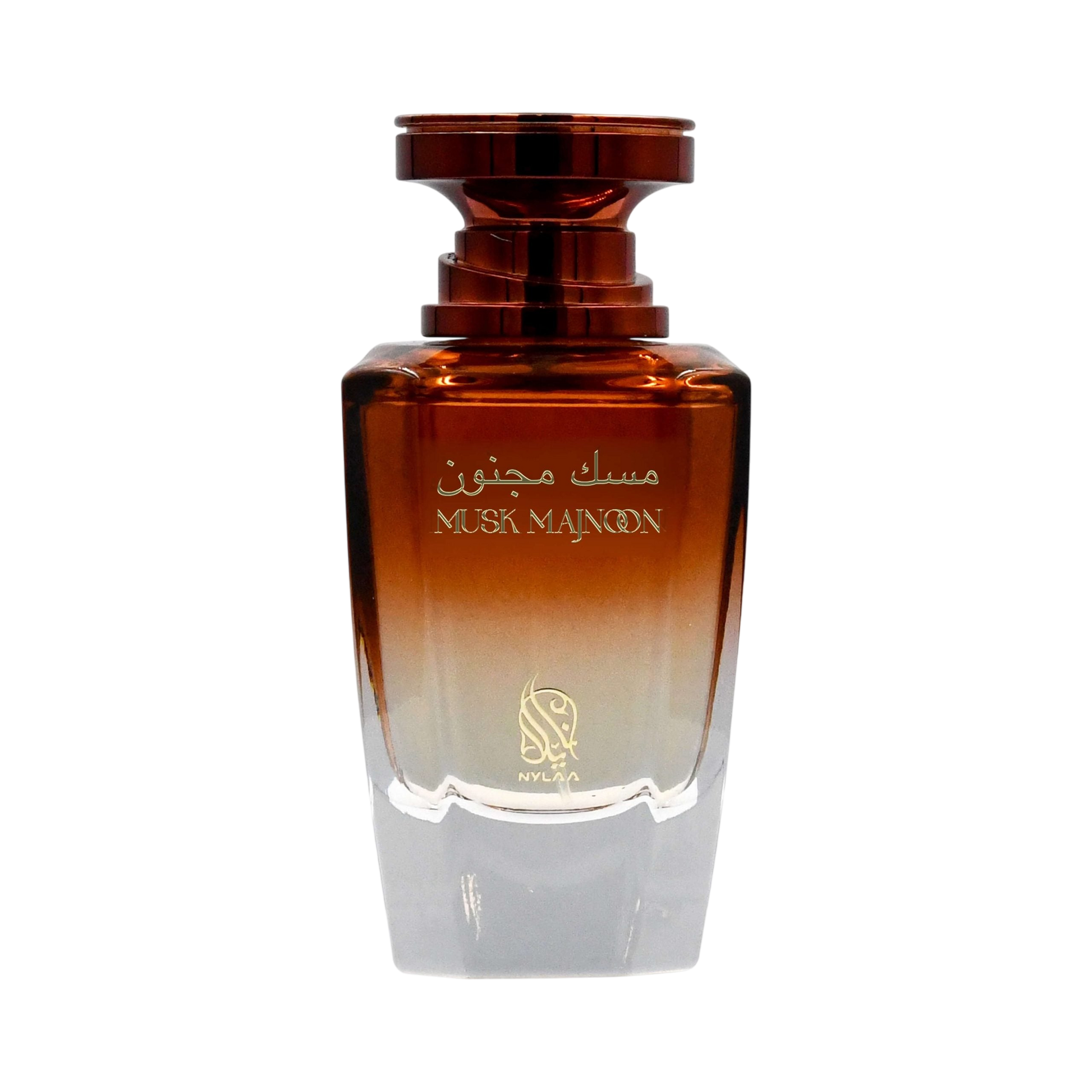 A brown & white perfume bottle by Savia Exclusive with white background