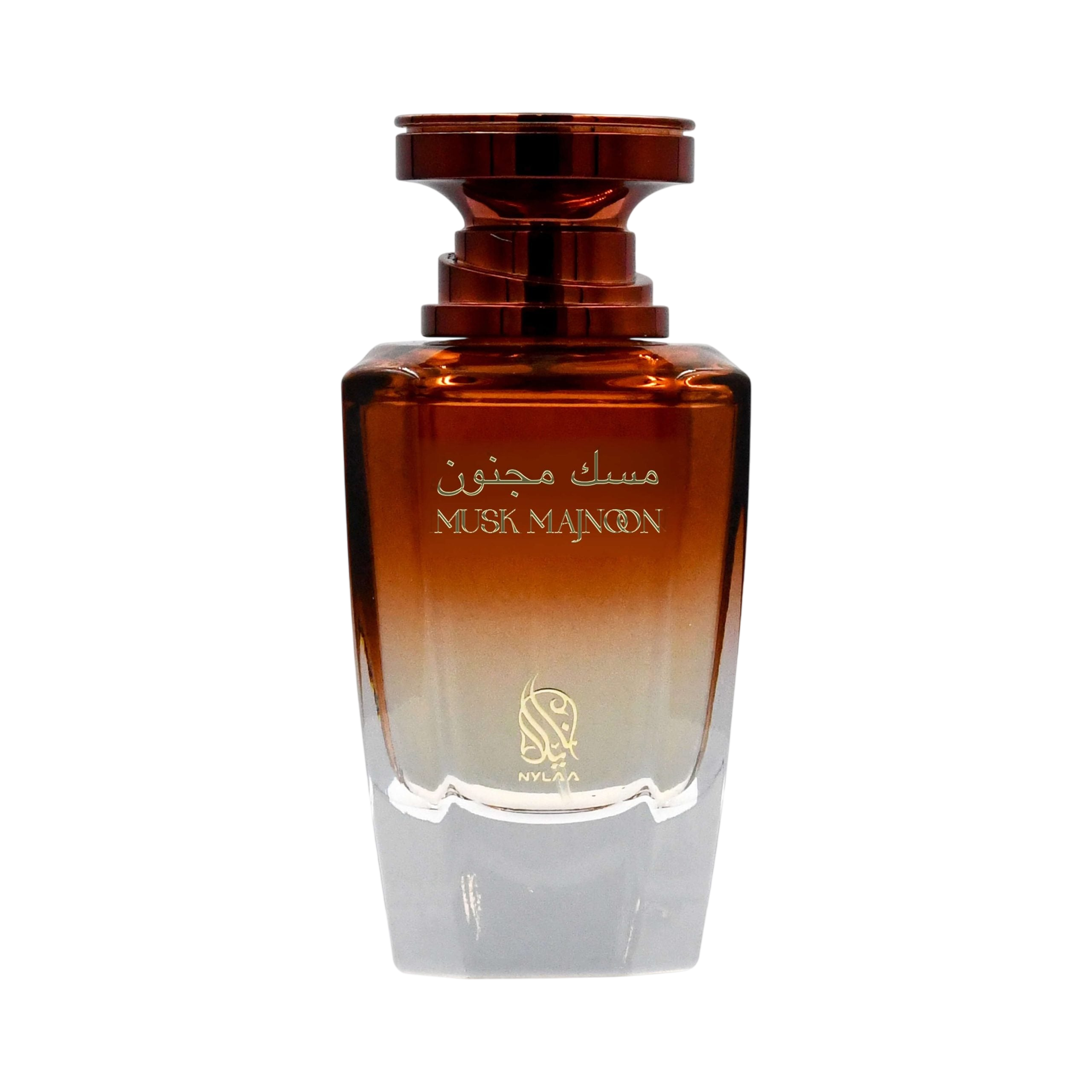 A brown & white perfume bottle by Savia Exclusive with white background