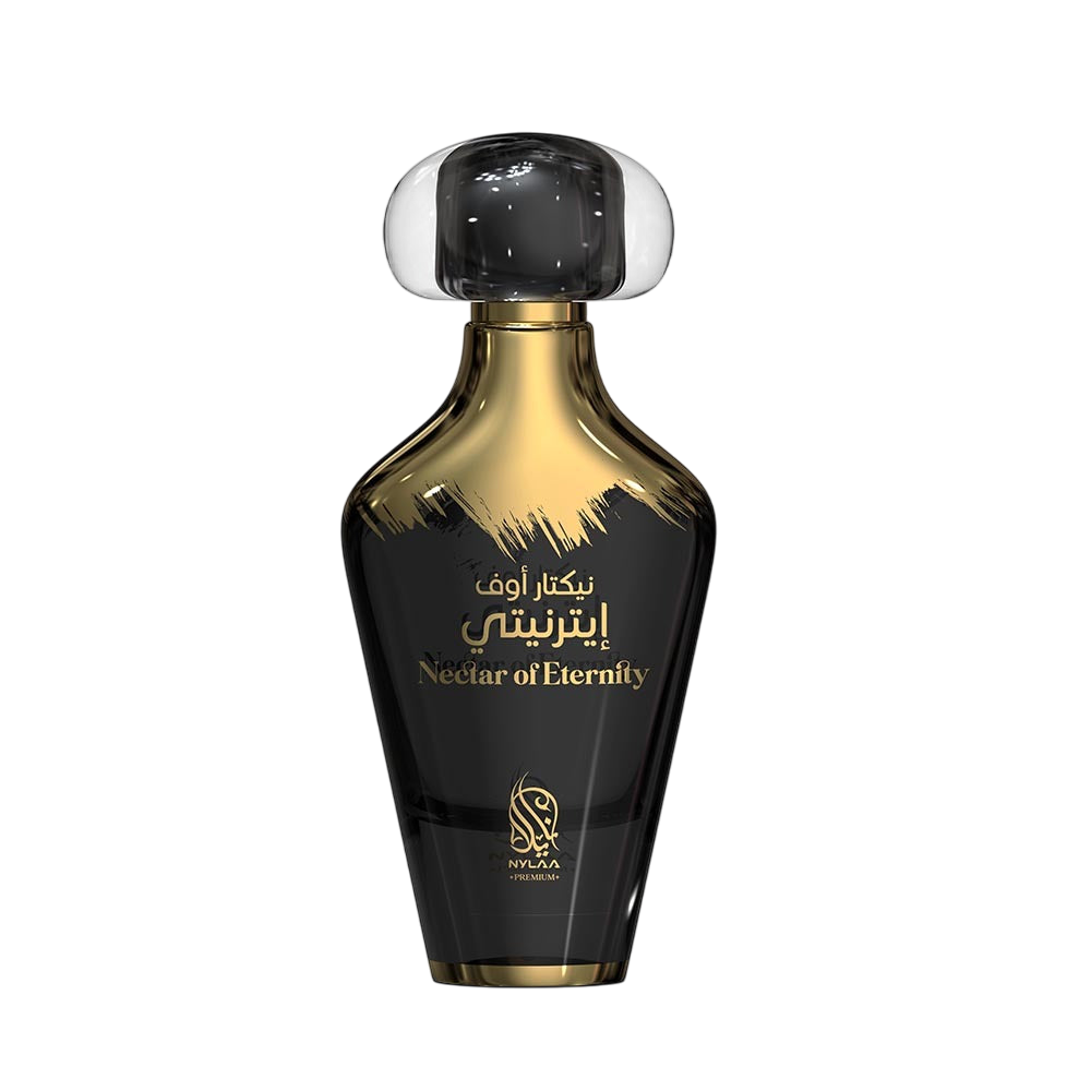 A black & golden perfume bottle from Nylaa by Savia Exclusive