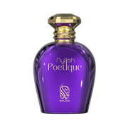 A purple perfume bottle by Savia Exclusive with white background