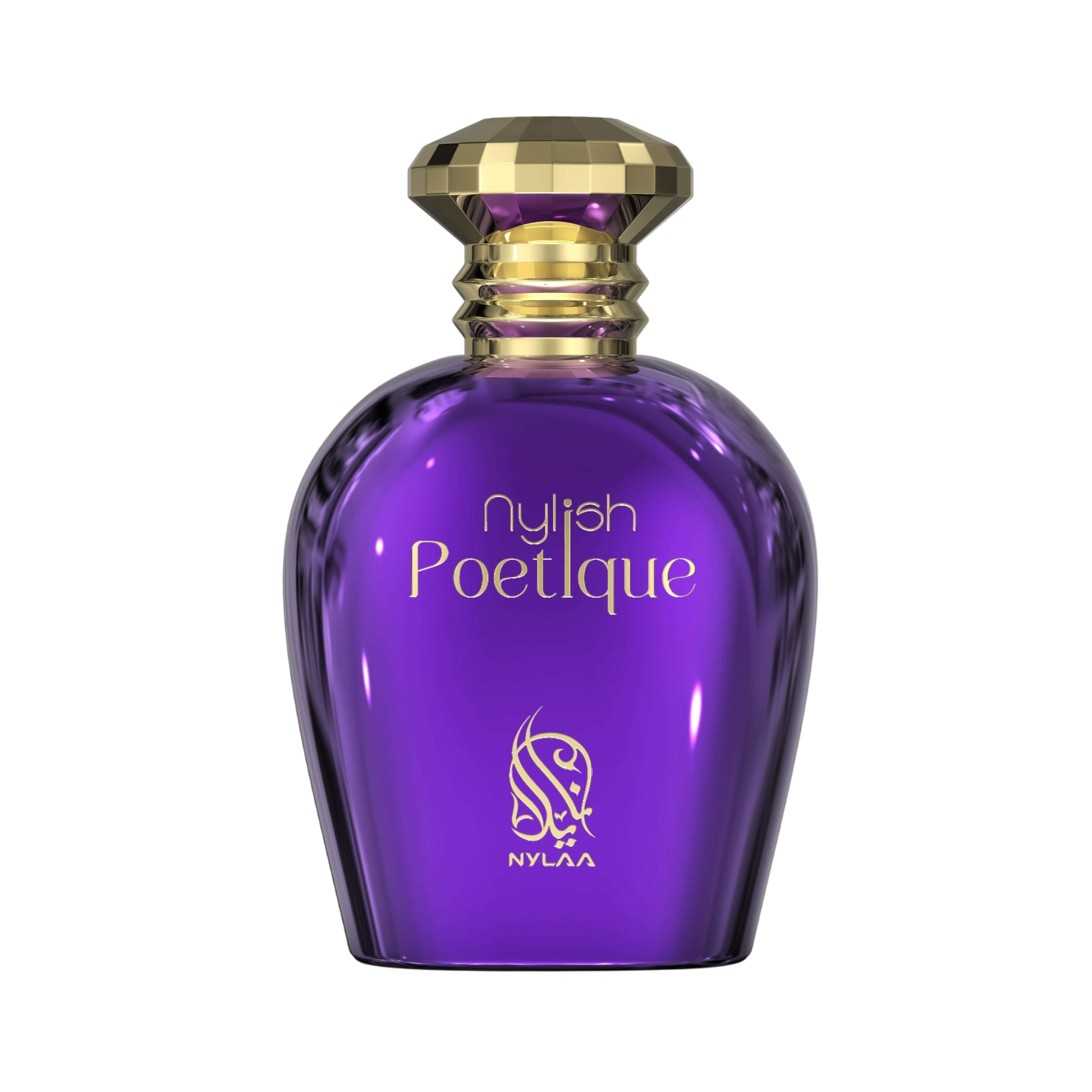 A purple perfume bottle by Savia Exclusive with white background