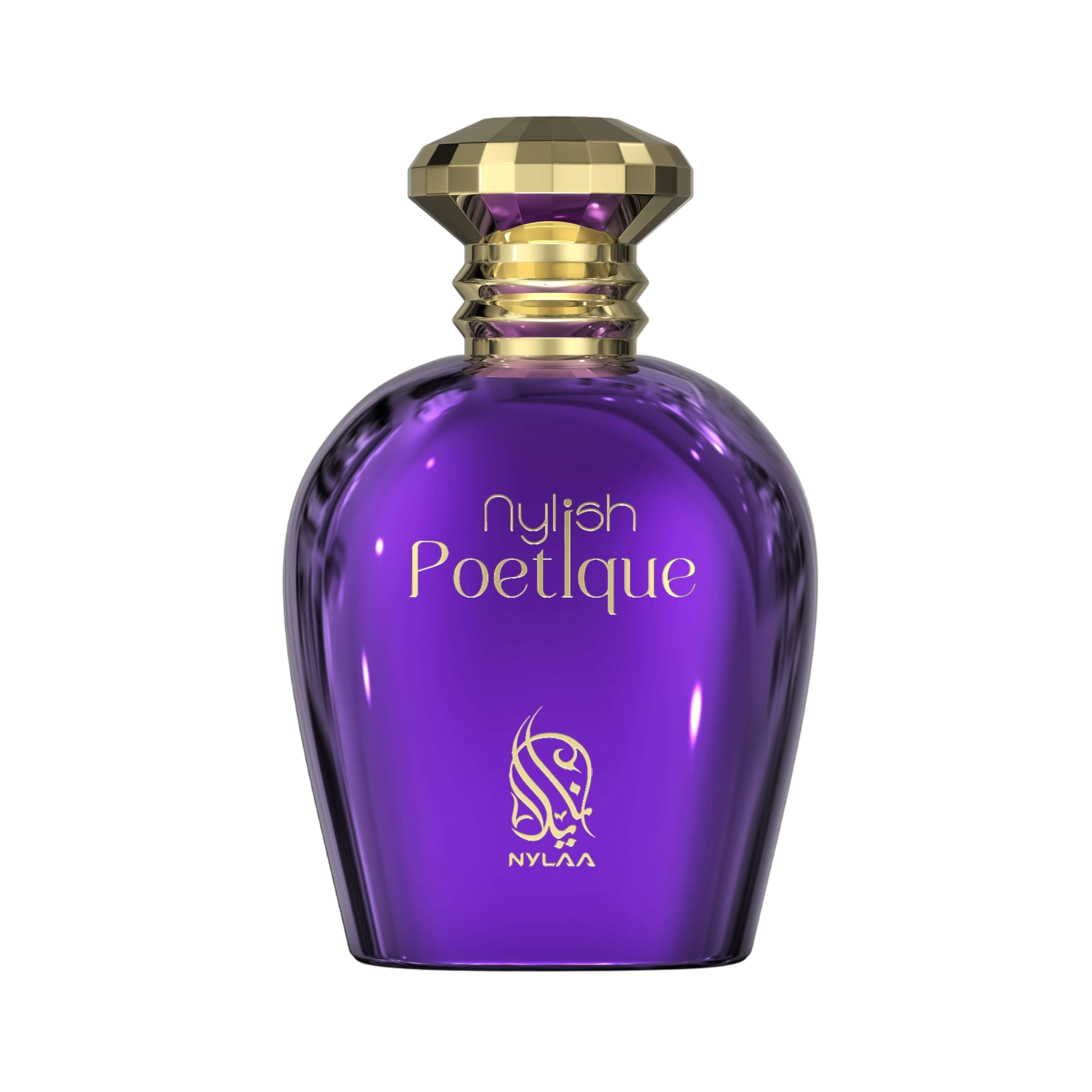 A purple perfume bottle by Savia Exclusive with white background