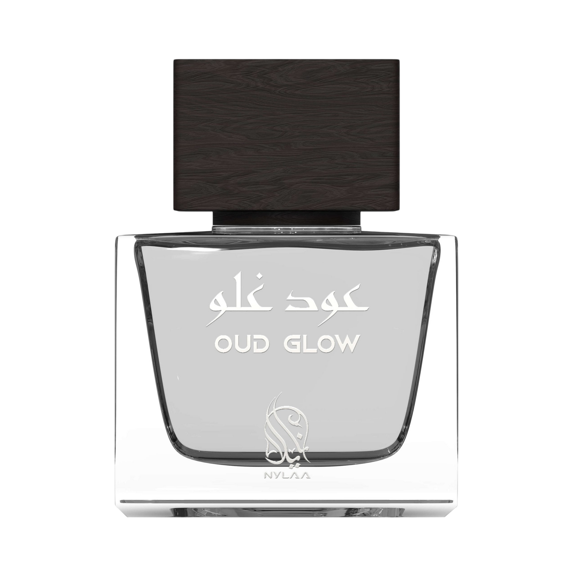 A transparent grey perfume bottle by Savia Exclusive with a black cap