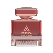A pink & golden perfume bottle by Savia Exclusive with white background