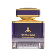 A purple & golden perfume bottle by Savia Exclusive with white background