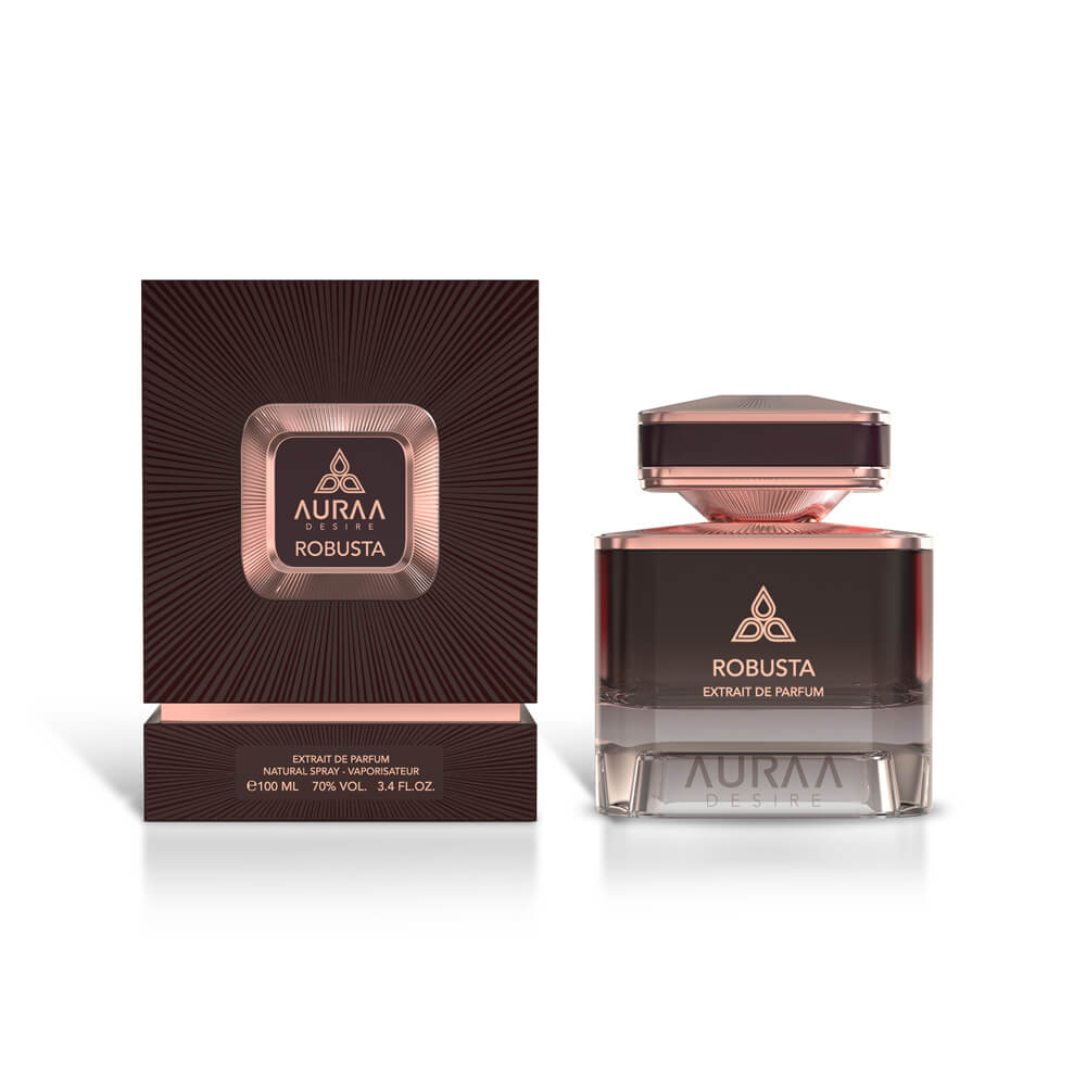 A maroon perfume bottle with box from Auraa Desire by Savia Exclusive