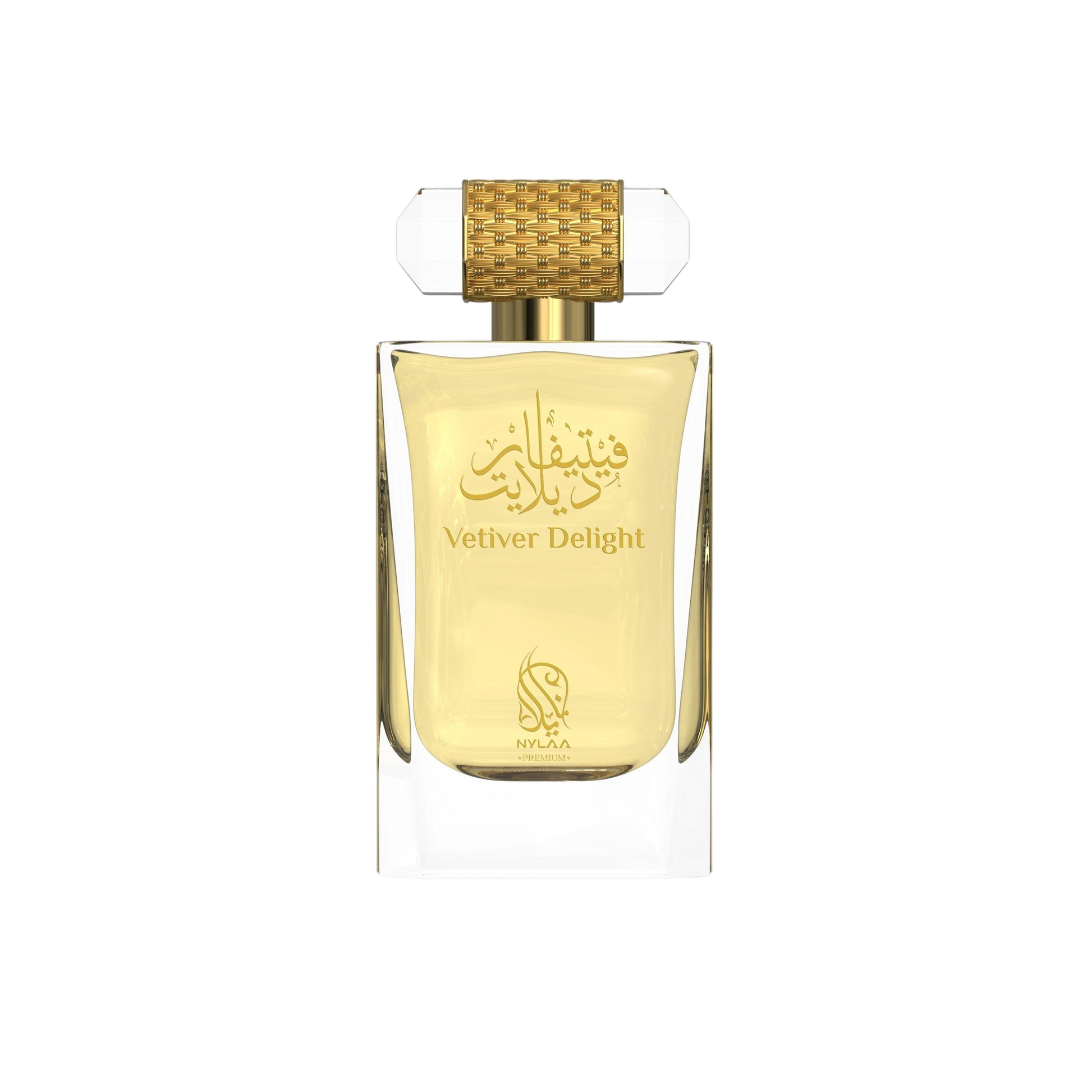 A golden perfume bottle from Nylaa by Savia Exclusive