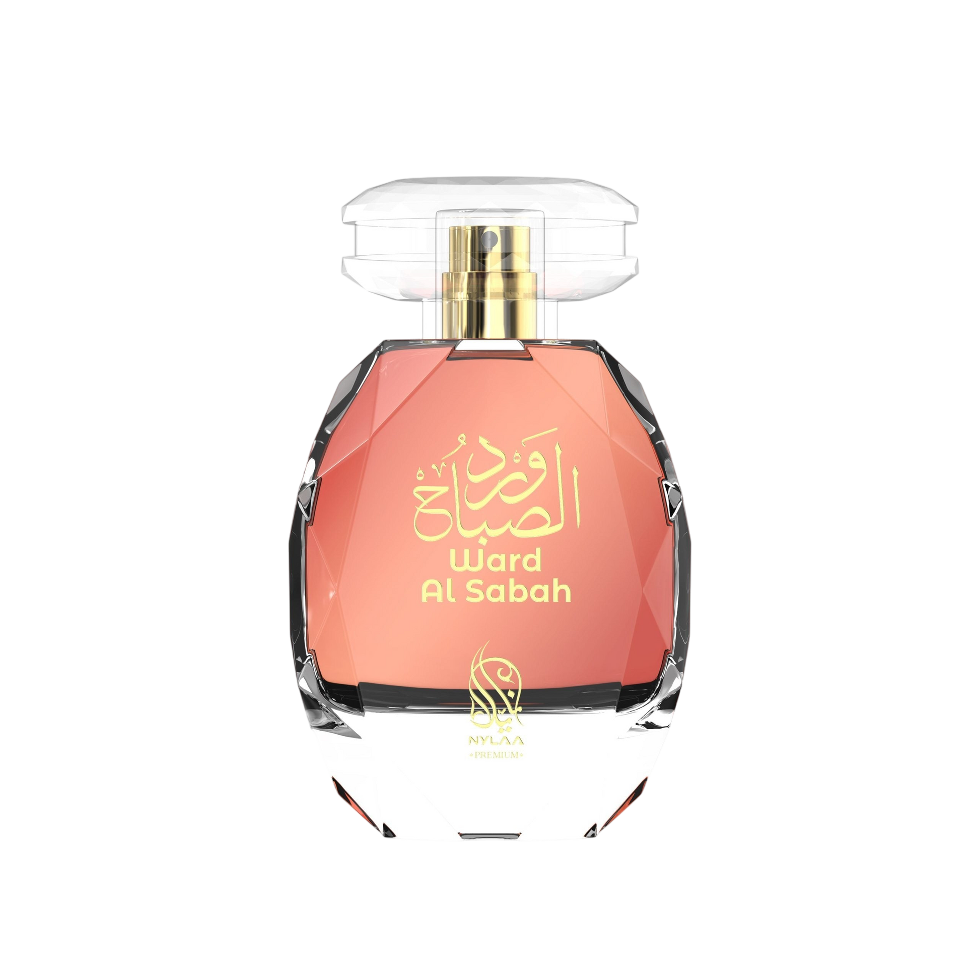 A pink perfume bottle with a transparent cap from Nylaa by Savia Exclusive