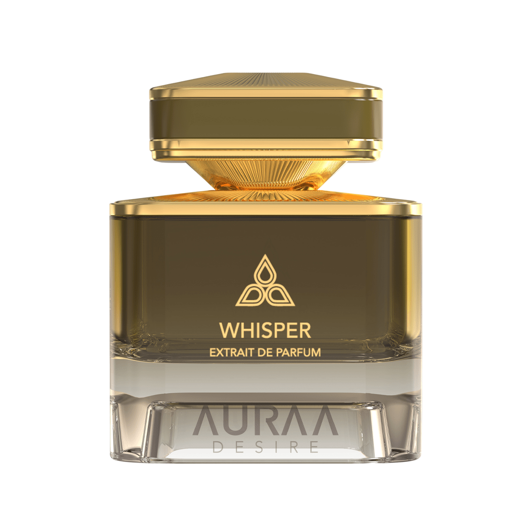 A green & golden perfume bottle by Savia Exclusive with white background