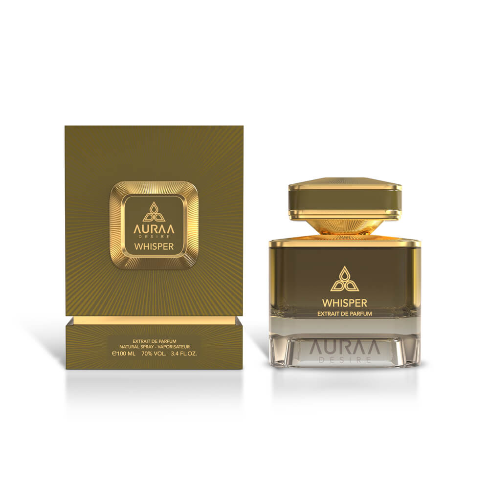 A green perfume bottle with box from Auraa Desire by Savia Exclusive