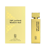 A golden perfume bottle by Savia Exclusive with white background