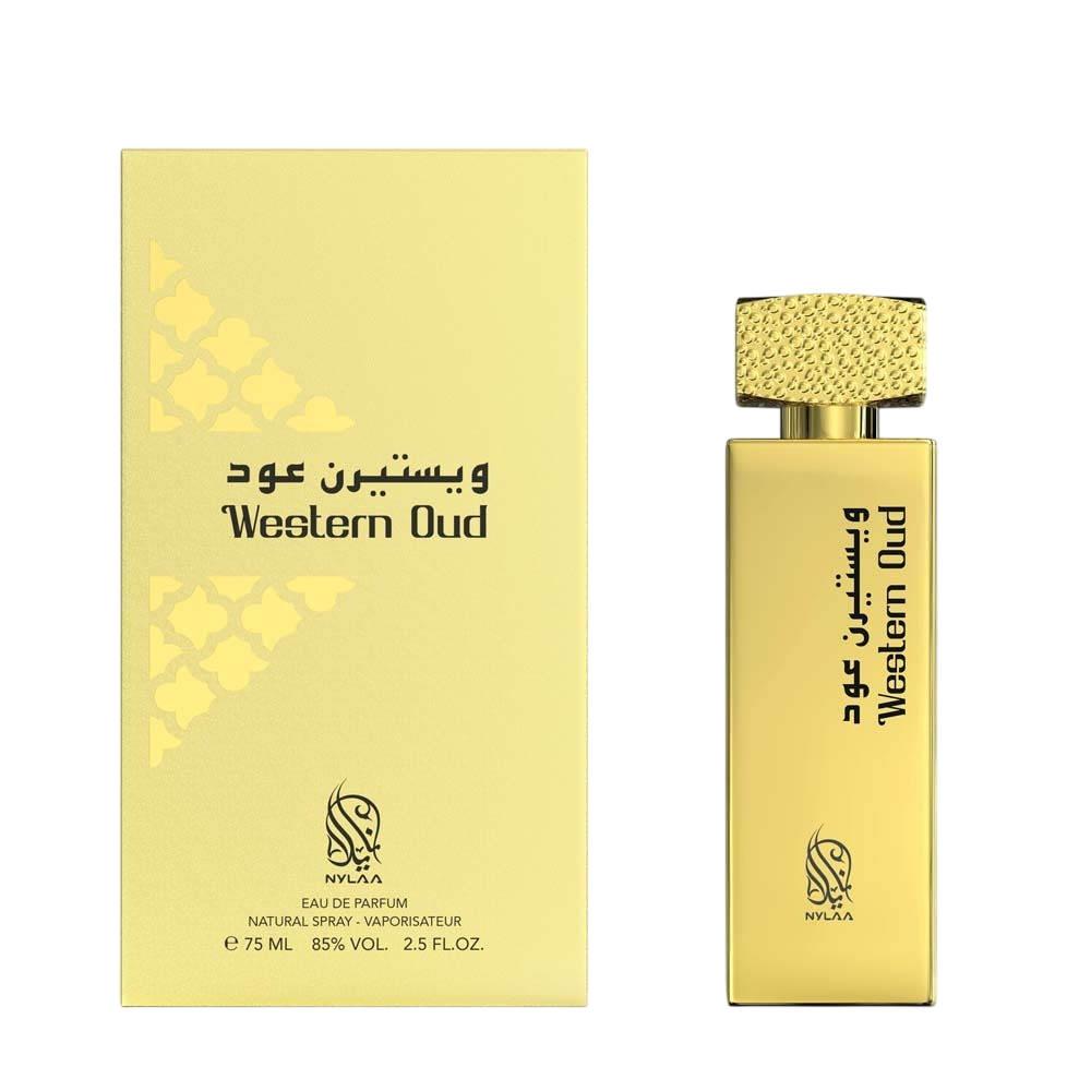 A golden perfume bottle by Savia Exclusive with white background