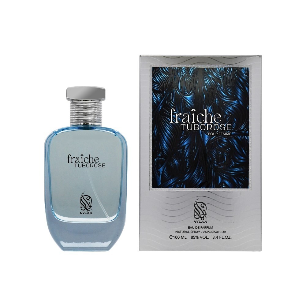 A blue perfume bottle with box from Nylaa by Savia Exclusive