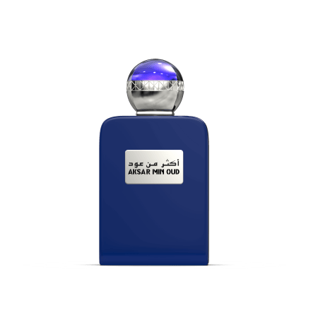 A blue perfume bottle by Savia Exclusive with white background