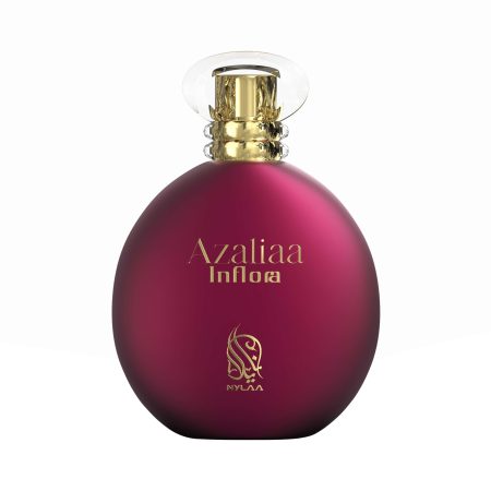 A round burgandy perfume bottle by Savia Exclusive with white background