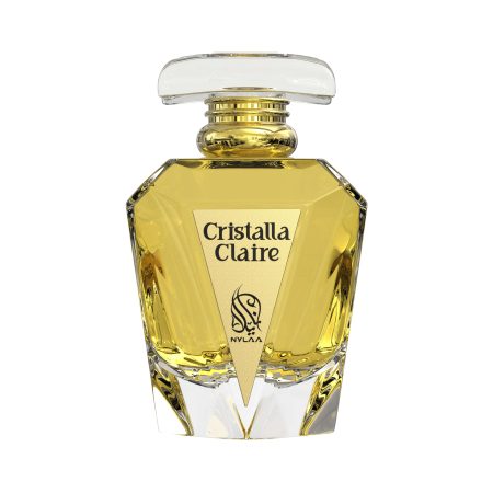 A light golden perfume bottle by Savia Exclusive with white background