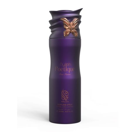 A purple body spray bottle with a white background by Savia Exclusive