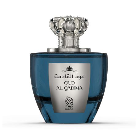 A blue perfume bottle with a silver cap by Savia Exclusive