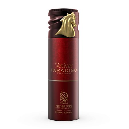 A red body spray bottle with a white background by Savia Exclusive