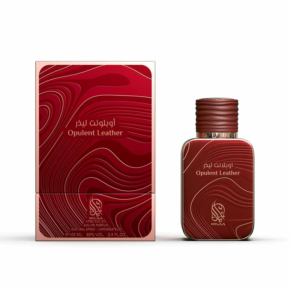 A red perfume bottle with box from Nylaa by Savia Exclusive