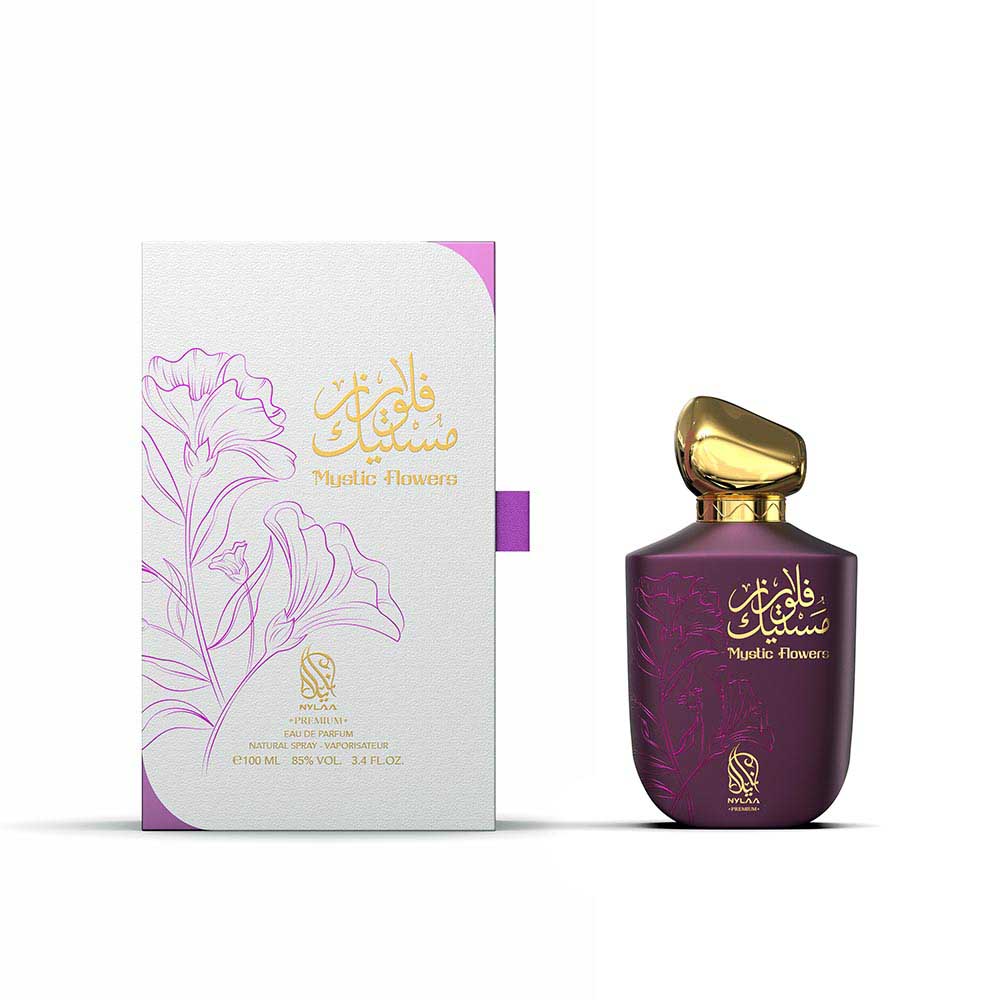 A purple perfume bottle with box from Nylaa by Savia Exclusive