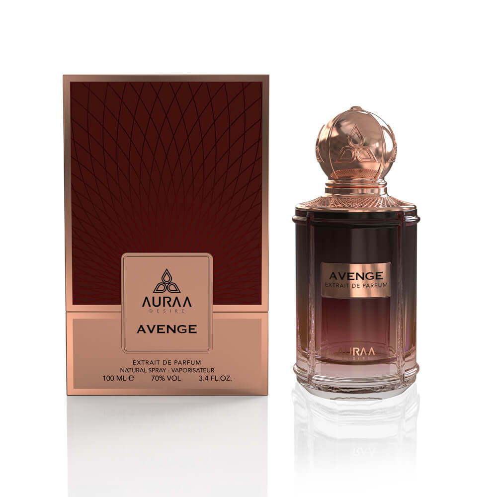 A brown perfume bottle with box from Auraa Desire by Savia Exclusive