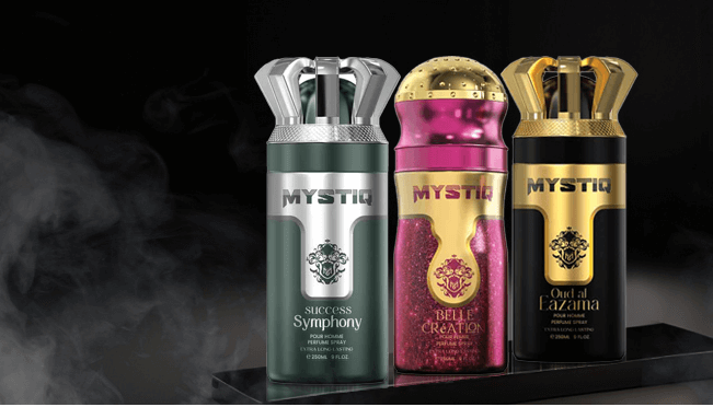 A range of Mystiq perfume body sprays by Savia Exclusive