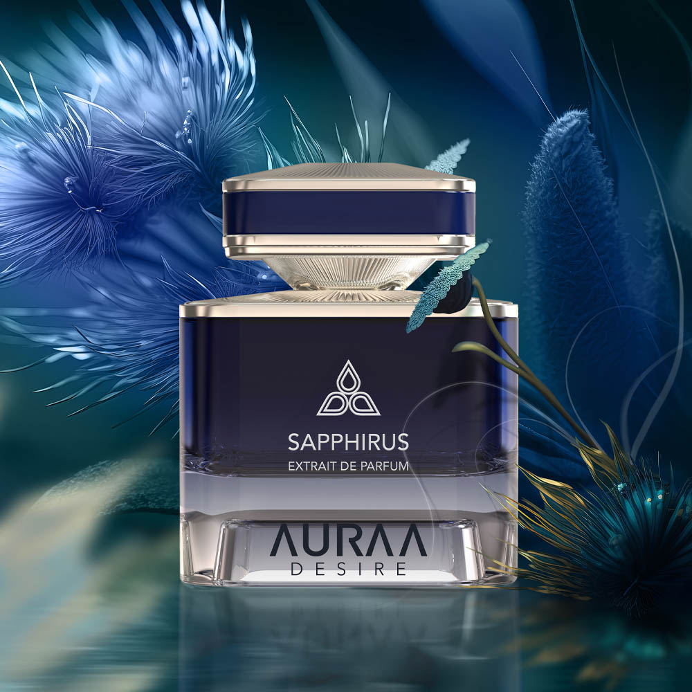 A blue luxury perfume bottle by Savia Exclusive